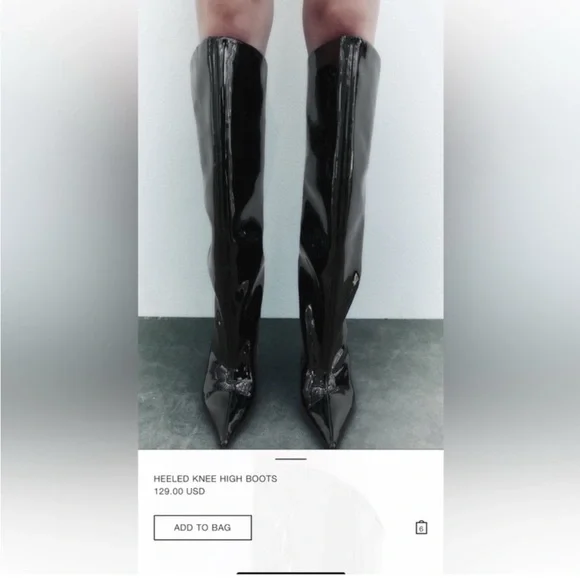 FAUX PATENT KNEE HIGH HEELED BOOTS 39 - Picture 3 of 3